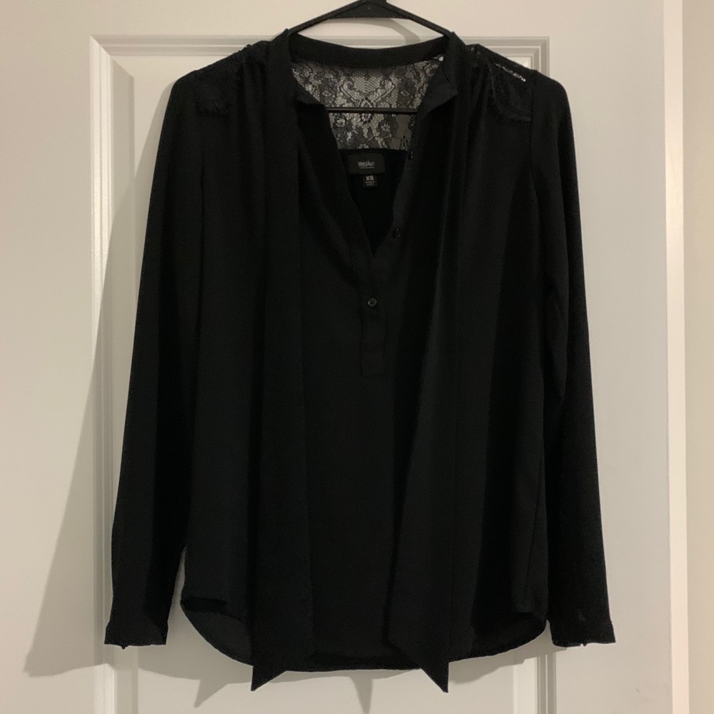 Black Lace Tie Front Blouse